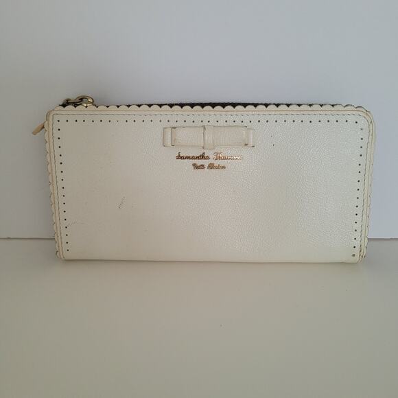 Samantha Thavasa Petite Choice Zip Around Leather Wallet Accordion Bow White - Picture 1 of 10